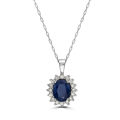 1 1/2 cts Blue Sapphire and Diamond Necklace in 14K White Gold by Birthstone - BirthStone.com