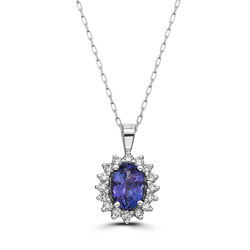 1 1/3 cts Blue Tanzanite and Diamond Necklace in 14K White Gold by Birthstone - BirthStone.com