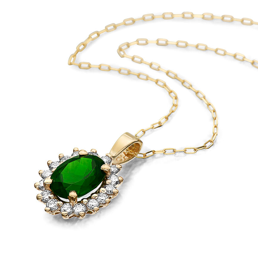 1 1/2 cts Green Chrom Diopside and Diamond Necklace in 14K Yellow Gold by Birthstone - BirthStone.com