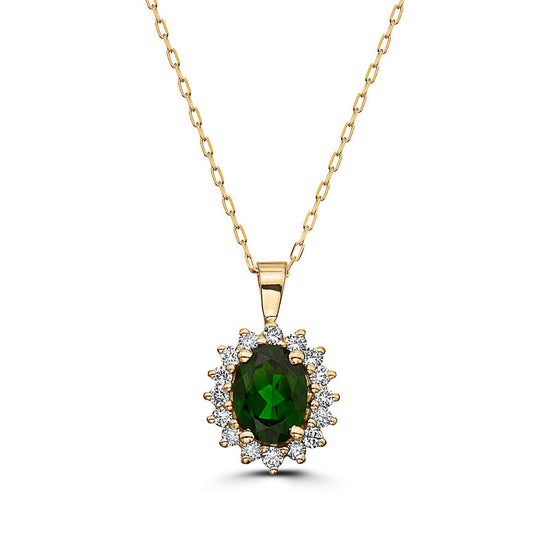 1 1/2 cts Green Chrom Diopside and Diamond Necklace in 14K Yellow Gold by Birthstone - BirthStone.com