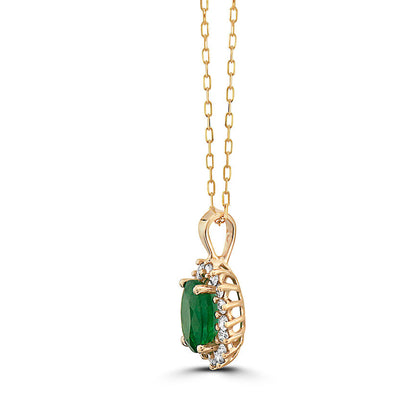 1 1/2 cts Green Emerald and Diamond Necklace in 14K Yellow Gold by Birthstone - BirthStone.com