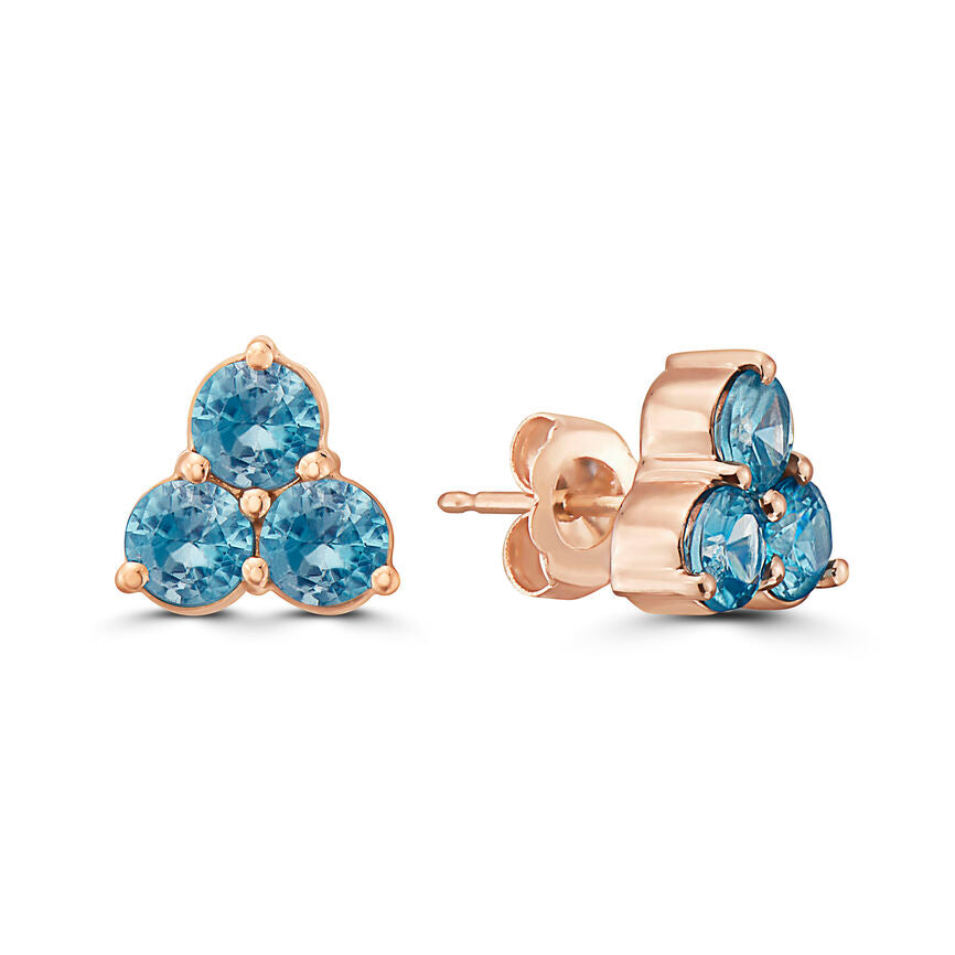 2 1/8 cts Aqua Zircon Earrings in 14K Rose Gold by Birthstone - BirthStone.com