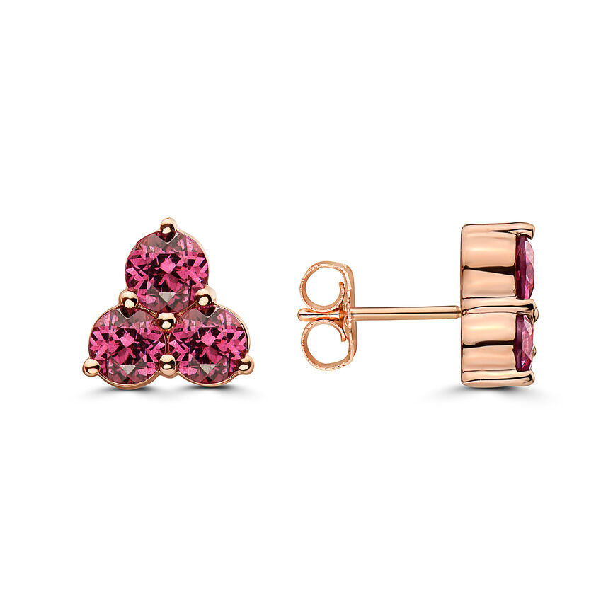 1 7/8 cts Red Rhodolite Garnet Earrings in 14K Rose Gold by Birthstone - BirthStone.com