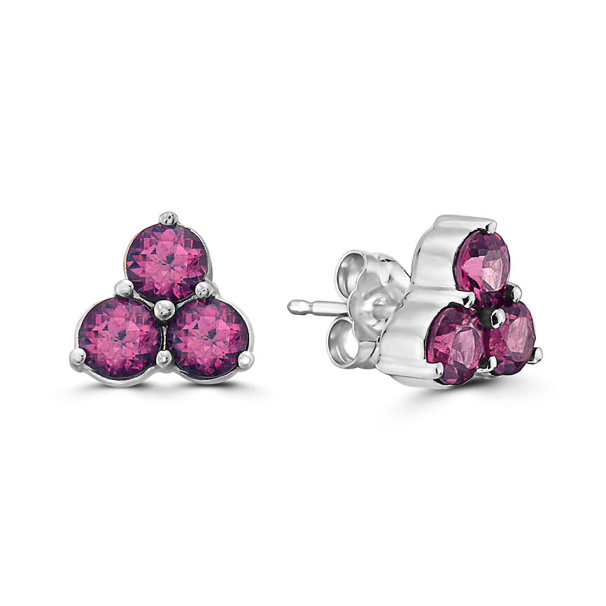 1 7/8 cts Red Rhodolite Garnet Earrings in 14K White Gold by Birthstone - BirthStone.com