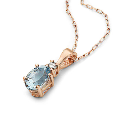 5/8 cts Blue Aquamarine and Diamond Necklace in 14K Rose Gold by Birthstone - BirthStone.com