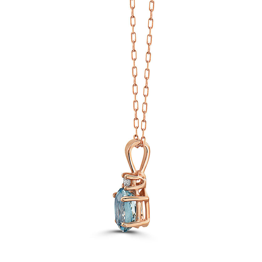 5/8 cts Blue Aquamarine and Diamond Necklace in 14K Rose Gold by Birthstone - BirthStone.com