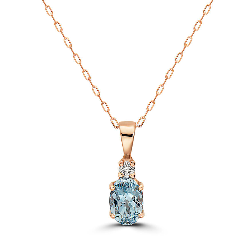 5/8 cts Blue Aquamarine and Diamond Necklace in 14K Rose Gold by Birthstone - BirthStone.com