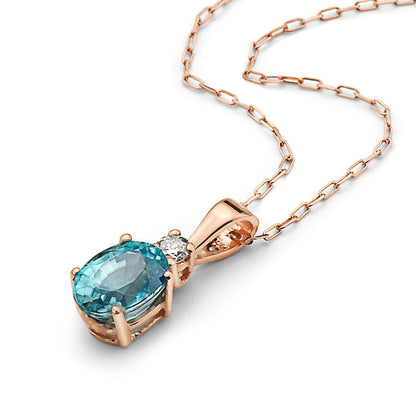 1 1/4 cts Aqua Zircon and Diamond Necklace in 14K Rose Gold by Birthstone - BirthStone.com