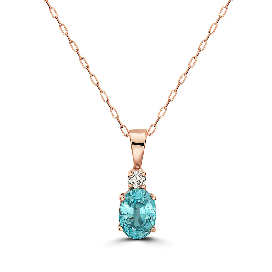 1 1/4 cts Aqua Zircon and Diamond Necklace in 14K Rose Gold by Birthstone - BirthStone.com