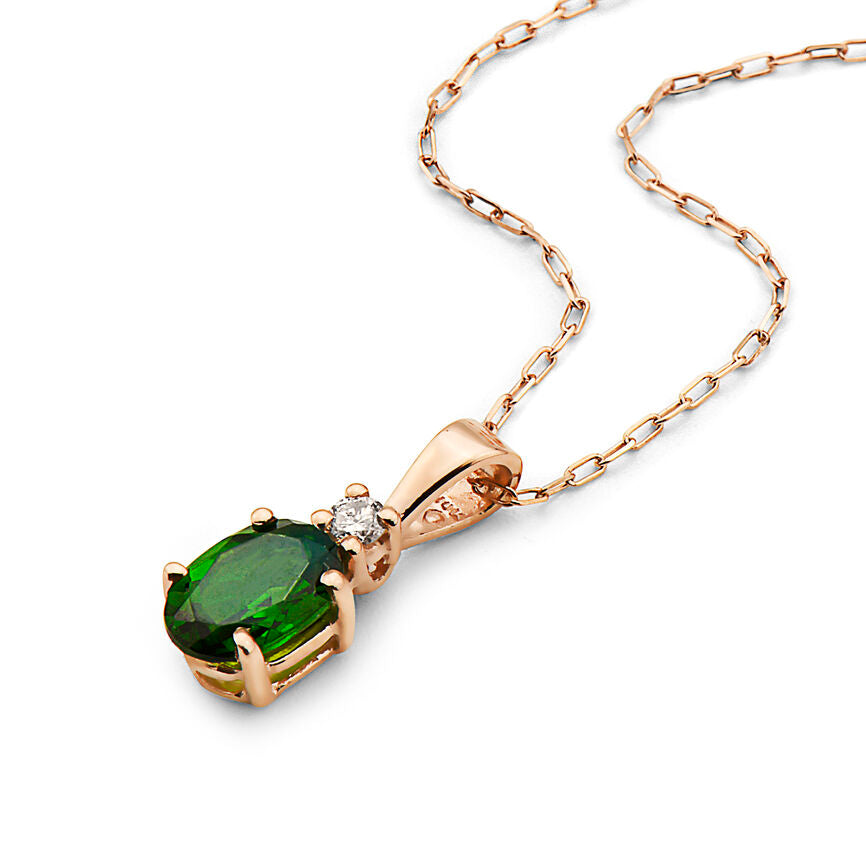 3/4 cts Green Chrom Diopside and Diamond Necklace in 14K Rose Gold by Birthstone - BirthStone.com