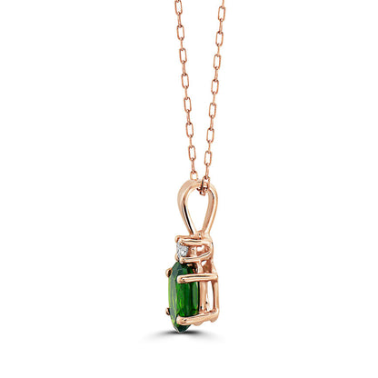 3/4 cts Green Chrom Diopside and Diamond Necklace in 14K Rose Gold by Birthstone - BirthStone.com