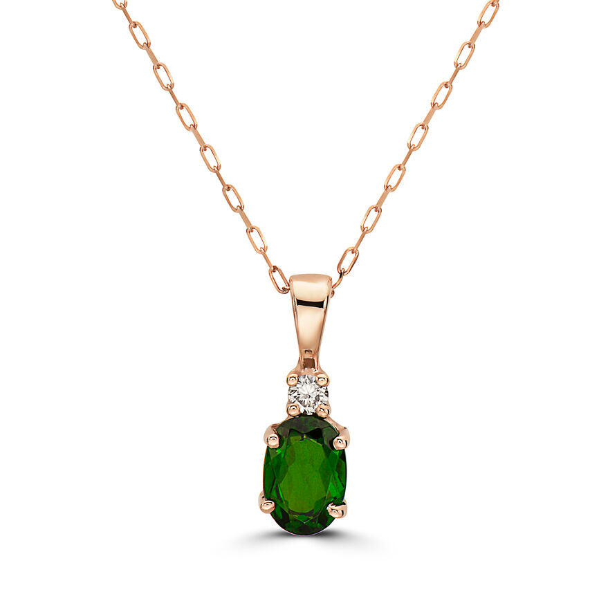 3/4 cts Green Chrom Diopside and Diamond Necklace in 14K Rose Gold by Birthstone - BirthStone.com