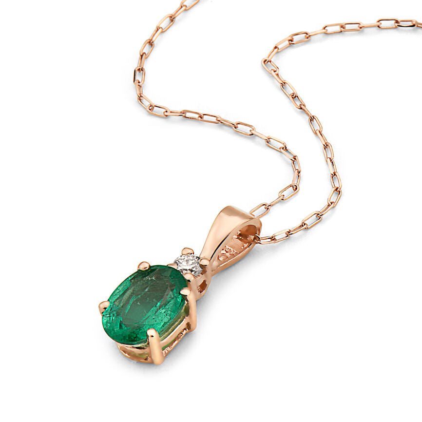 5/8 cts Green Emerald and Diamond Necklace in 14K Rose Gold by Birthstone - BirthStone.com