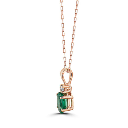 5/8 cts Green Emerald and Diamond Necklace in 14K Rose Gold by Birthstone - BirthStone.com