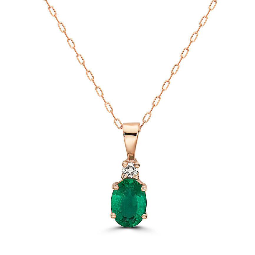 5/8 cts Green Emerald and Diamond Necklace in 14K Rose Gold by Birthstone - BirthStone.com