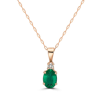 5/8 cts Green Emerald and Diamond Necklace in 14K Rose Gold by Birthstone - BirthStone.com