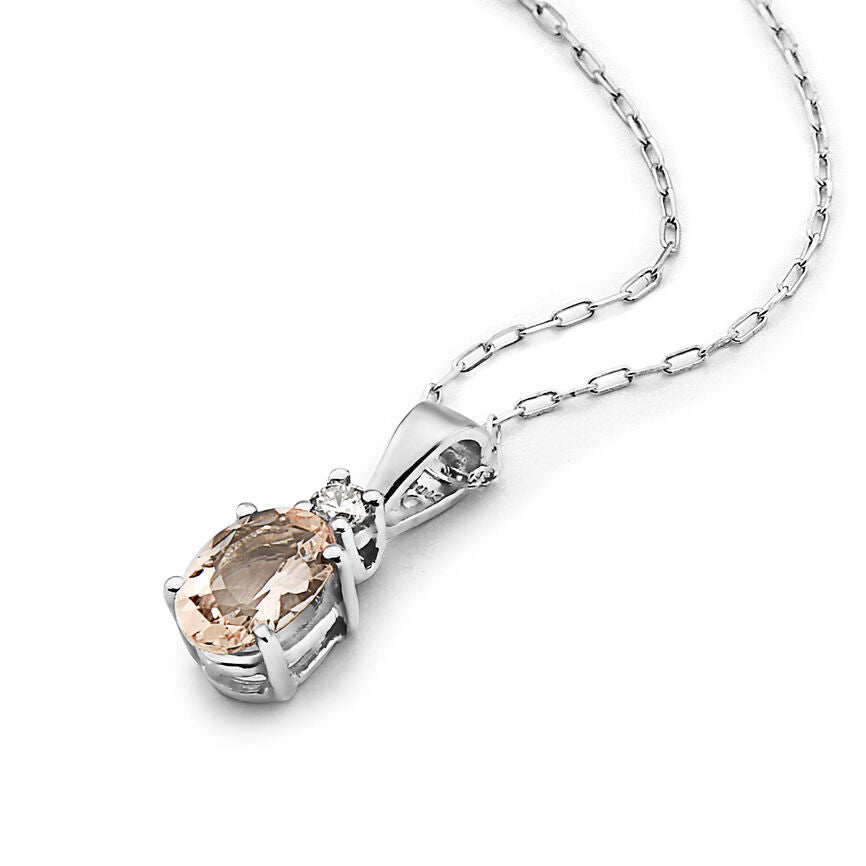 5/8 cts Pink Morganite and Diamond Necklace in 14K White Gold by Birthstone - BirthStone.com