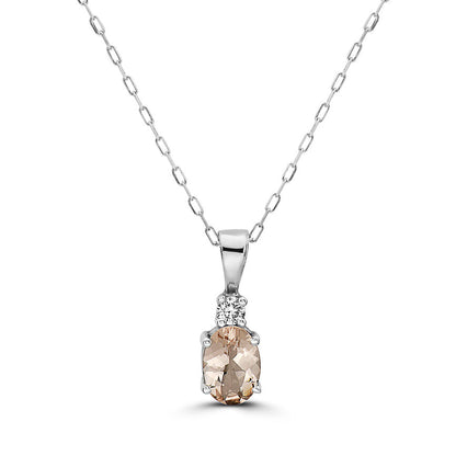 5/8 cts Pink Morganite and Diamond Necklace in 14K White Gold by Birthstone - BirthStone.com