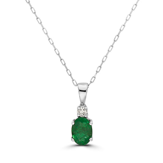 3/4 cts Green Emerald and Diamond Necklace in 14K White Gold by Birthstone - BirthStone.com