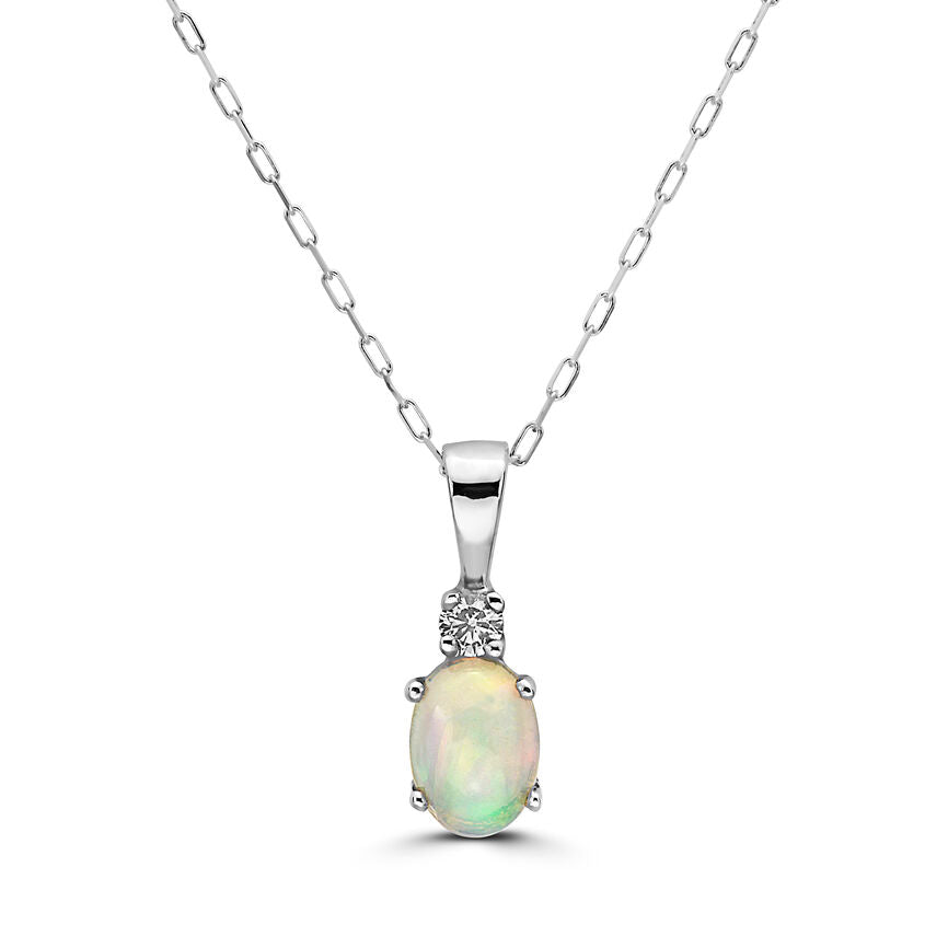 1/2 cts Multi-Color Opal and Diamond Necklace in 14K White Gold by Birthstone - BirthStone.com