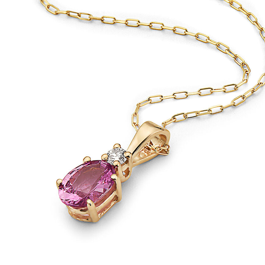 3/4 cts Pink Sapphire and Diamond Necklace in 14K Yellow Gold by Birthstone - BirthStone.com