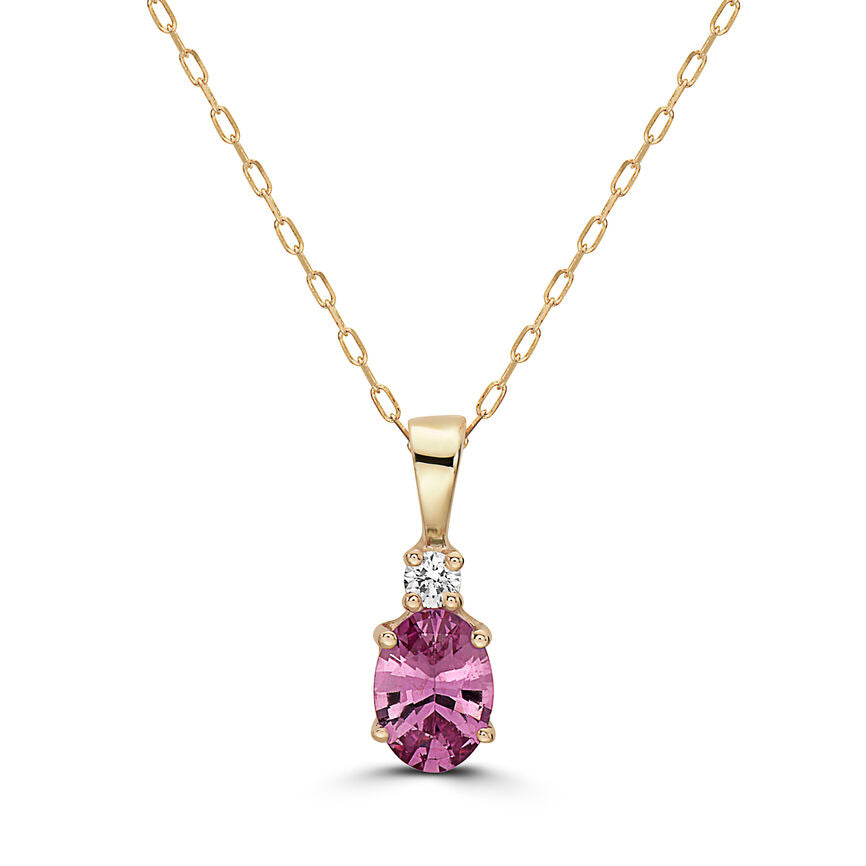 3/4 cts Pink Sapphire and Diamond Necklace in 14K Yellow Gold by Birthstone - BirthStone.com