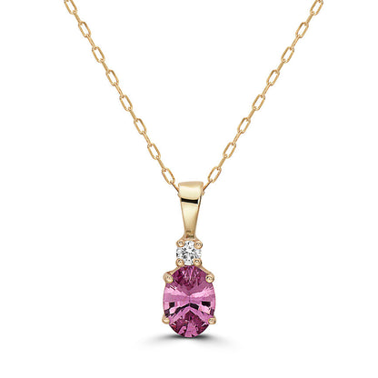 3/4 cts Pink Sapphire and Diamond Necklace in 14K Yellow Gold by Birthstone - BirthStone.com