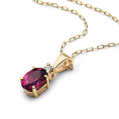 7/8 cts Red Rhodolite Garnet and Diamond Necklace in 14K Yellow Gold by Birthstone - BirthStone.com