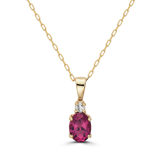 7/8 cts Red Rhodolite Garnet and Diamond Necklace in 14K Yellow Gold by Birthstone - BirthStone.com