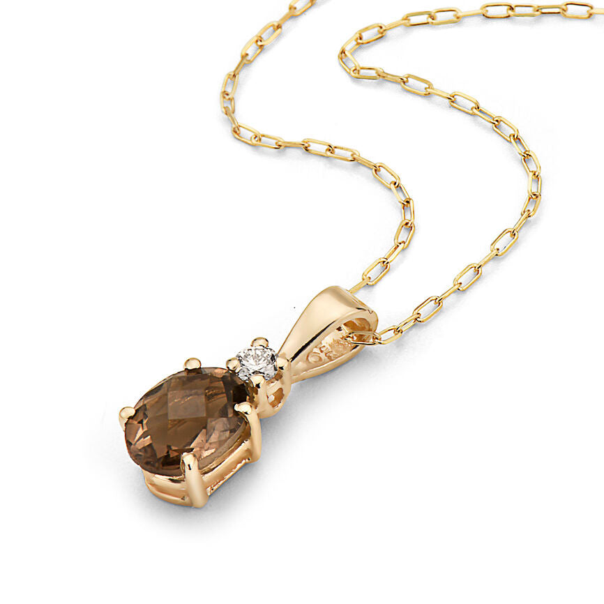 2/3 cts Brown Smoky Quartz and Diamond Necklace in 14K Yellow Gold by Birthstone - BirthStone.com