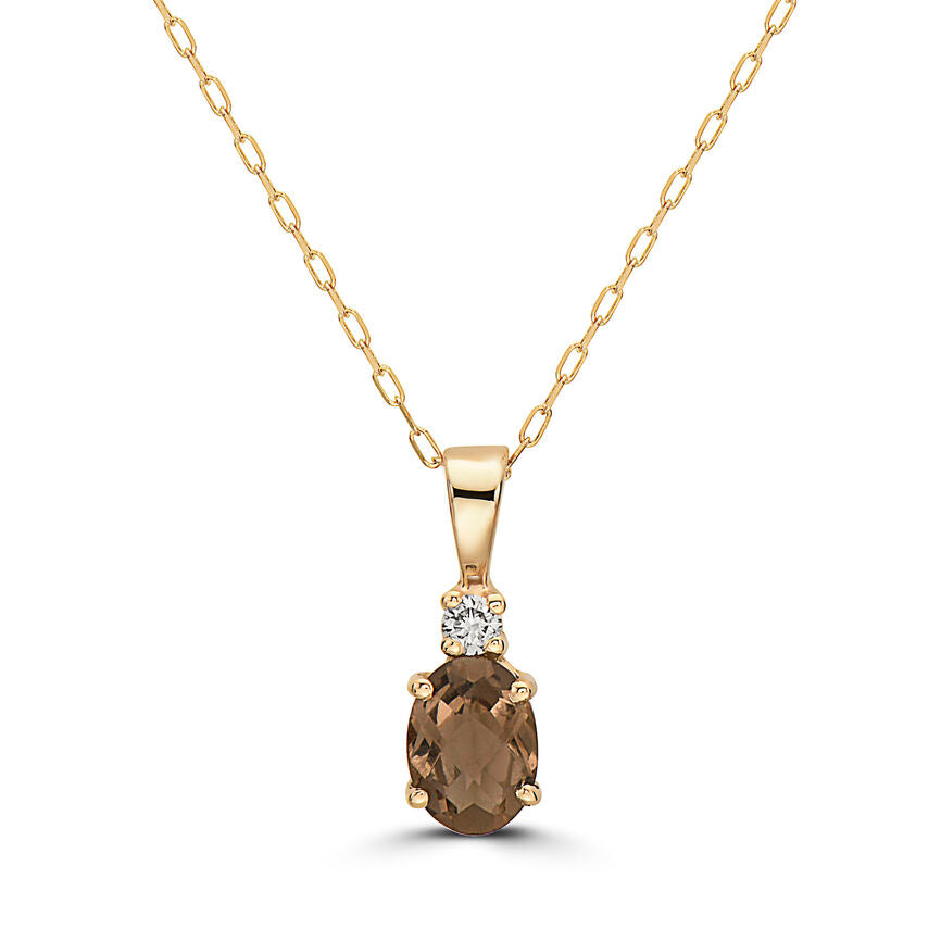 2/3 cts Brown Smoky Quartz and Diamond Necklace in 14K Yellow Gold by Birthstone - BirthStone.com