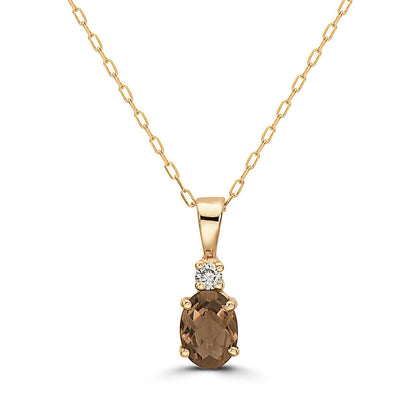 2/3 cts Brown Smoky Quartz and Diamond Necklace in 14K Yellow Gold by Birthstone - BirthStone.com