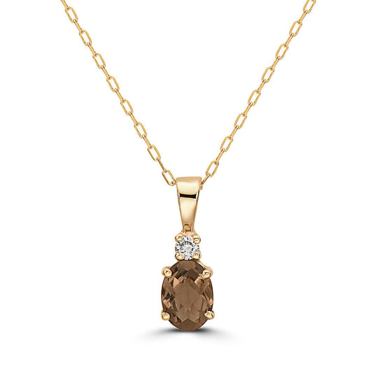 2/3 cts Brown Smoky Quartz and Diamond Necklace in 14K Yellow Gold by Birthstone - BirthStone.com