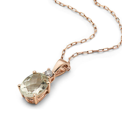 1 1/8 cts Green Green Amethyst (Prasiolite) Quartz and Diamond Necklace in 14K Rose Gold by Birthstone - BirthStone.com