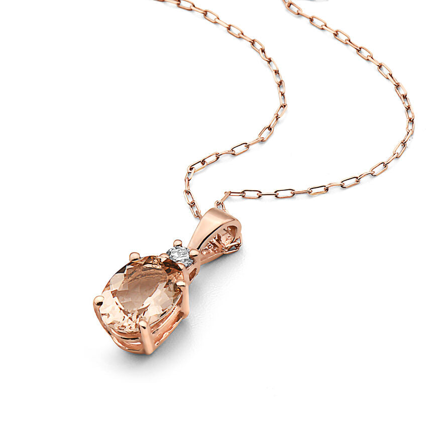 3/4 cts Pink Morganite and Diamond Necklace in 14K Rose Gold by Birthstone - BirthStone.com