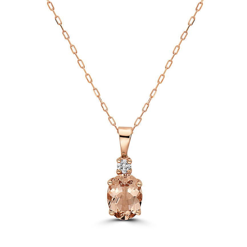 3/4 cts Pink Morganite and Diamond Necklace in 14K Rose Gold by Birthstone - BirthStone.com