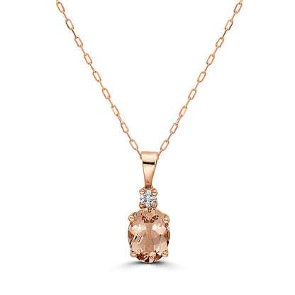 3/4 cts Pink Morganite and Diamond Necklace in 14K Rose Gold by Birthstone - BirthStone.com