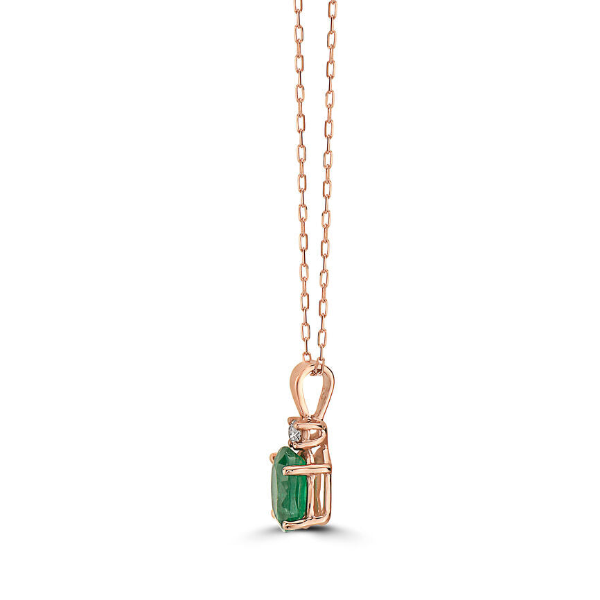 1 1/4 cts Green Emerald and Diamond Necklace in 14K Rose Gold by Birthstone - BirthStone.com