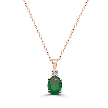 1 1/4 cts Green Emerald and Diamond Necklace in 14K Rose Gold by Birthstone - BirthStone.com