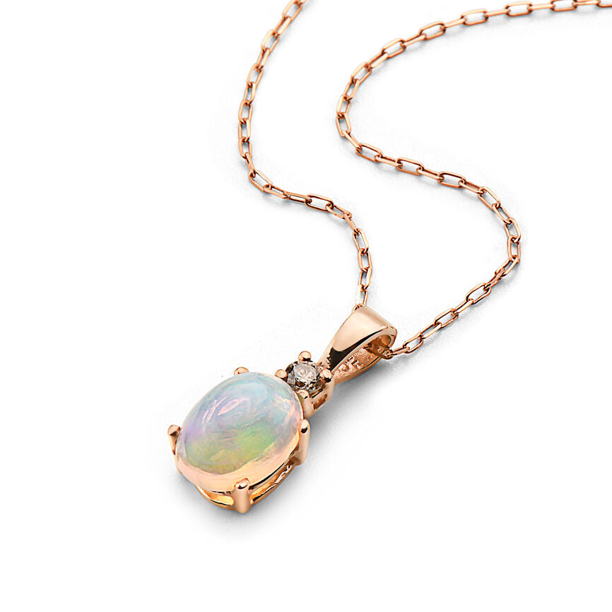 5/8 cts Multi-Color Opal and Diamond Necklace in 14K Rose Gold by Birthstone - BirthStone.com