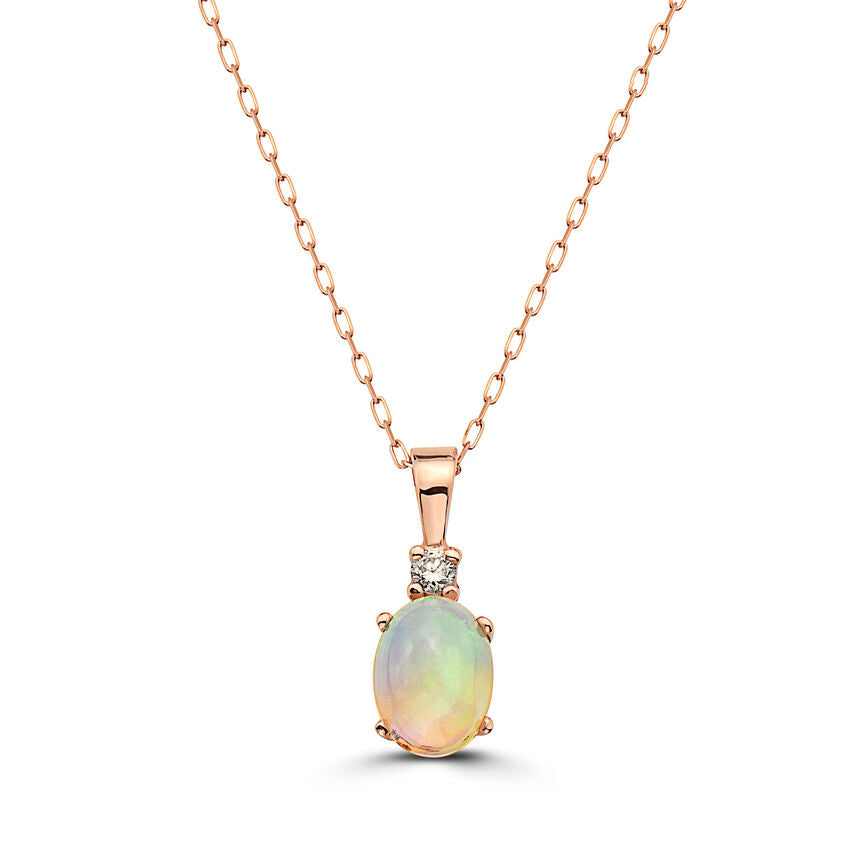 5/8 cts Multi-Color Opal and Diamond Necklace in 14K Rose Gold by Birthstone - BirthStone.com