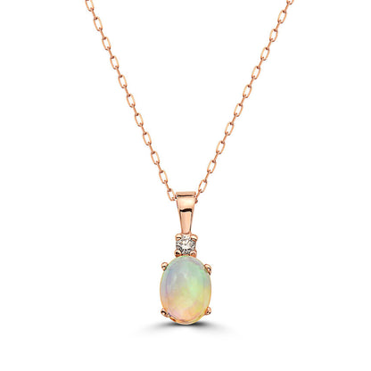 5/8 cts Multi-Color Opal and Diamond Necklace in 14K Rose Gold by Birthstone - BirthStone.com