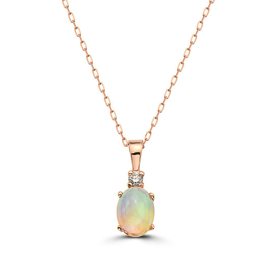 5/8 cts Multi-Color Opal and Diamond Necklace in 14K Rose Gold by Birthstone - BirthStone.com