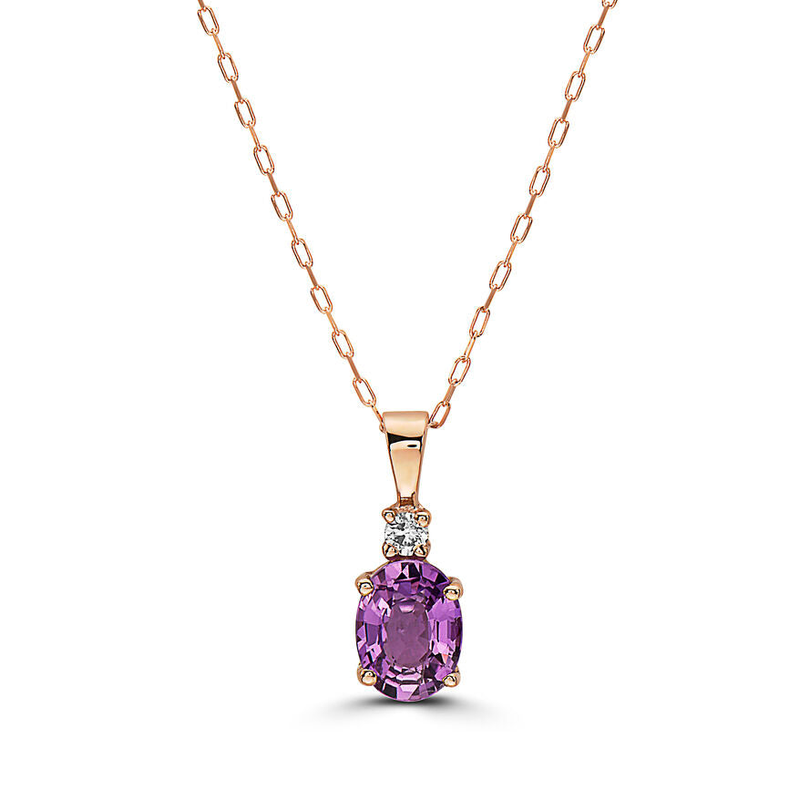 1 1/4 cts Pink Sapphire and Diamond Necklace in 14K Rose Gold by Birthstone - BirthStone.com