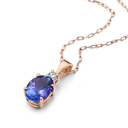 1 cts Blue Tanzanite and Diamond Necklace in 14K Rose Gold by Birthstone - BirthStone.com