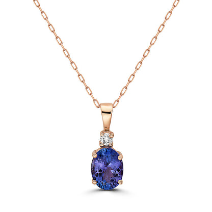 1 cts Blue Tanzanite and Diamond Necklace in 14K Rose Gold by Birthstone - BirthStone.com