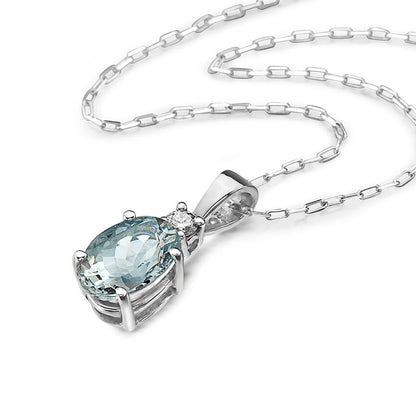 1 cts Blue Aquamarine and Diamond Necklace in 14K White Gold by Birthstone - BirthStone.com