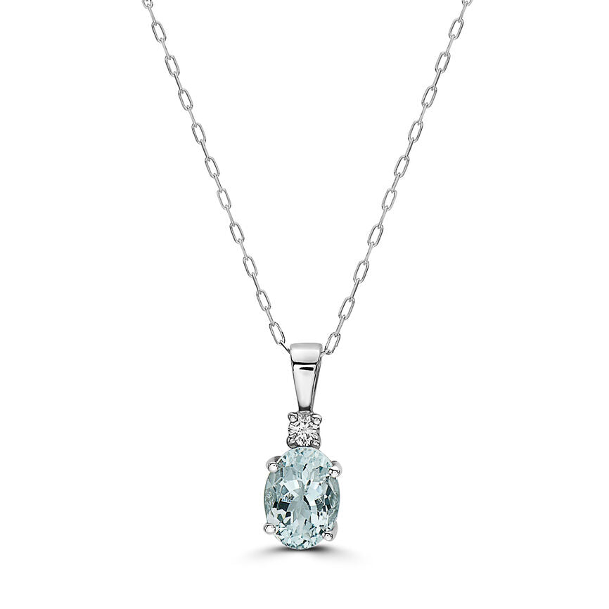 1 cts Blue Aquamarine and Diamond Necklace in 14K White Gold by Birthstone - BirthStone.com