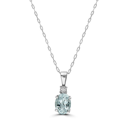 1 cts Blue Aquamarine and Diamond Necklace in 14K White Gold by Birthstone - BirthStone.com