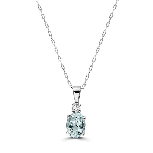 1 cts Blue Aquamarine and Diamond Necklace in 14K White Gold by Birthstone - BirthStone.com